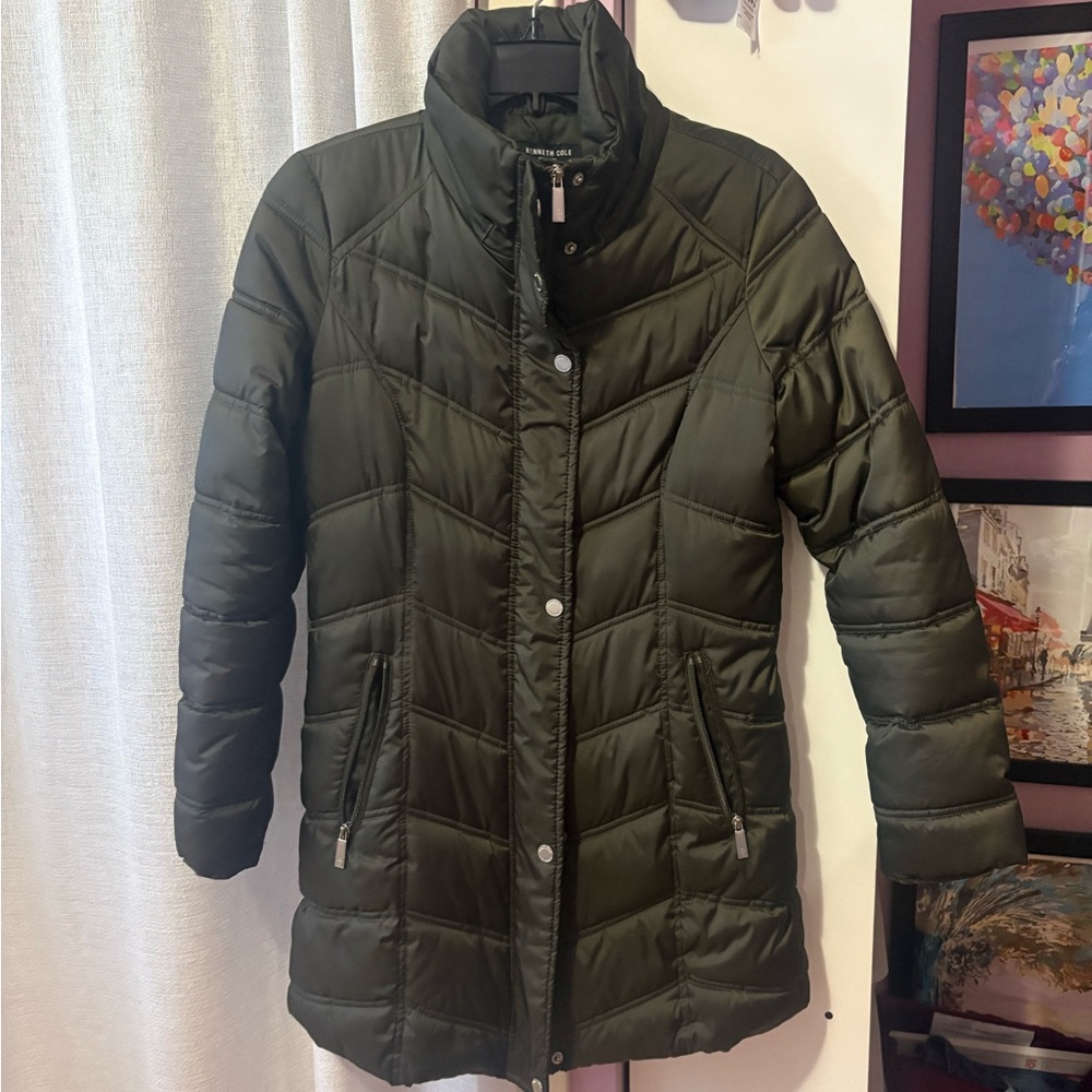 Kenneth Cole Dark Green Puffer Coat